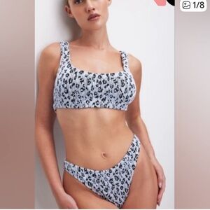 Good American Always Fits Scoop Bikini Set Pink Leopard Print Small/Medium NWOT